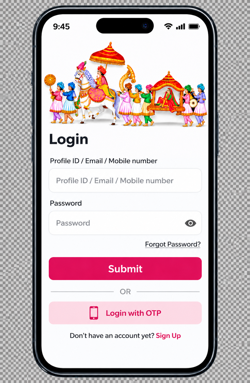 HimRishtey app login screen